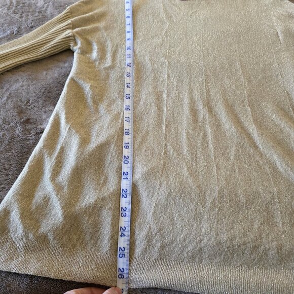 Vince Camuto Gold Metallic Lurex Sweater Women Sz S Ribbed Bell Sleeve Boat Neck - Picture 15 of 15